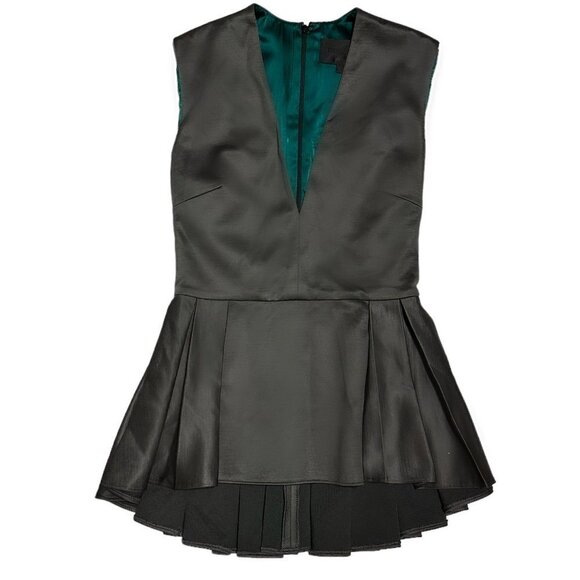CUSHNIE ET OCHS V Neck Pleated Silk/Wool Sleeveless Top Grey/Green - Picture 3 of 6